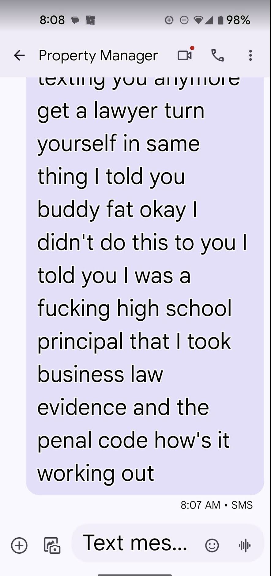 Text message from Phat Tran about mortgage and rent increase